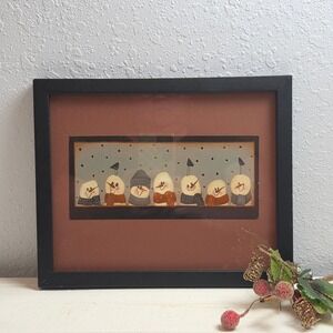Fiddlestix Primitive Folk Art 'We Are Family' Snowmen Framed Print Winter Birds